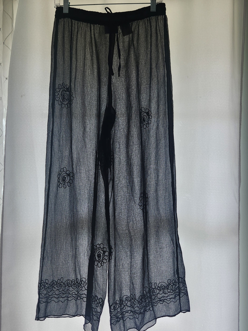 Black Sheer Embroidered Swim Coverup Pants